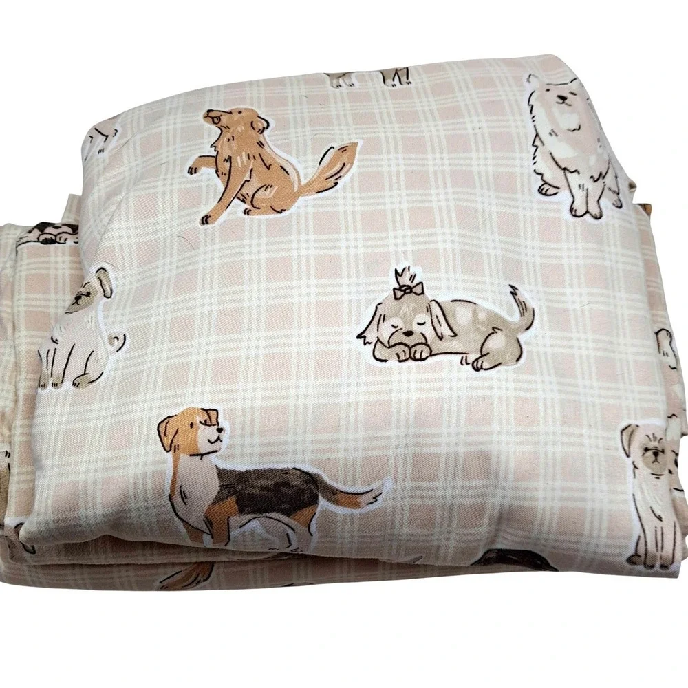 Cuddl Duds Sheet Set Full Size Cozy Dog Paw Plaid Tan Beige Bedding 84x99